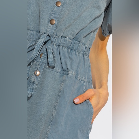 Ulla Johnson Blue Owen Puff Sleeve Jumpsuit Romper XS resort wear vacation FLAWS - Picture 2 of 14